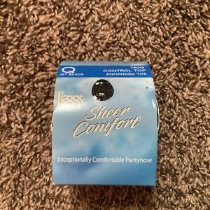 Leggs sheer comfort control top pantyhose, jet black, size: Q